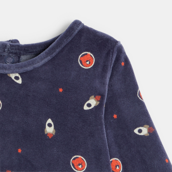 بذلة نوم مزينة برسوم صواريخ، باللون الأزرق للأولاد الصغار